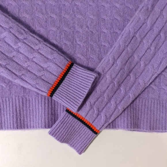 KULE Cashmere Cable Knit Sweater with Cuff Stripe | Lilac - Picture 2 of 10
